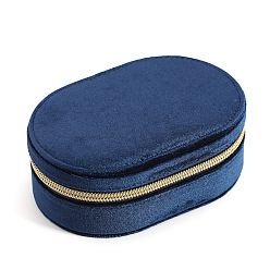 Azul Oscuro Caja de almacenamiento de joyas portátil de terciopelo con cremallera., Para la pulsera, Collar, pendientes de almacenamiento, oval, azul oscuro, 14.5x10x5.3 cm