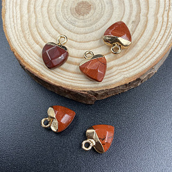 Red Rainbow Jasper Natural Red Rainbow Jasper Charms, with Golden Tone Metal Loops, Heart, 14x10mm