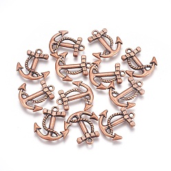 Red Copper Tibetan Style Alloy Pendants, Cadmium Free & Nickel Free & Lead Free, Anchor, Red Copper, 23.5x21x3mm, Hole: 2.5mm
