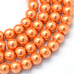 Orange Foncé Cuisson peint perles de verre nacrées brins de perles rondes, orange foncé, 8~9mm, Trou: 1mm, Environ 105 pcs/chapelet, 31.4 pouce