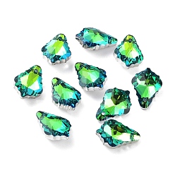 Yellow Green AB Color Plated Electroplate Glass Pendants, Faceted, Leaf, Yellow Green, 16x11x6mm, Hole: 1mm