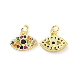 Real 18K Gold Plated Brass Micro Pave Colorful Cubic Zirconia Charms, with Jump Ring, Eye Charm, Real 18K Gold Plated, 10x13x2.5mm, Hole: 3.2mm