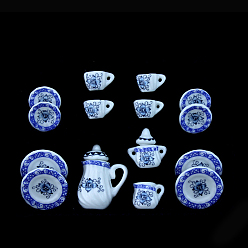 Fleur Mini service à thé en porcelaine, y compris les théières en pièces, 2 tasses à thé en pièces, 5 vaisselle pc, pour accessoires de maison de poupée, faire semblant de décorations d'accessoires, Motif floral, 8mm, 121x86x25 pièces / kit