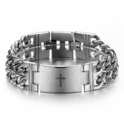 Stainless Steel Color Titanium Steel Rectangle with Holy Writ Link Bracelet for Men Women, Stainless Steel Color, 8-1/4 inch~8-5/8x9-1/4 inch(22x23.5cm)