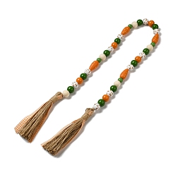 Coloré Ornement suspendu guirlande de perles en bois, avec des pompons pour les décorations de Pâques, colorées, 850mm