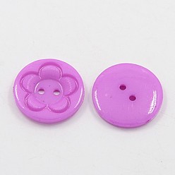 Средняя Орхидея Акриловые кнопки швейные для дизайна одежды, пластиковые пуговицы , 2-луночное, окрашенные, плоские круглые с цветочным узором, средне орхидеи, 16x3 мм, отверстие : 1 мм