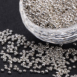 Silver Plated 12/0 Electroplate Glass Seed Beads, Round Hole Rocailles, Silver Plated, 2x2mm, Hole: 0.5mm