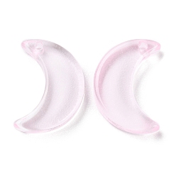 Pink Perles de verre de peinture de cuisson transparente, lune, top foré, rose, 15.5x13x3.5mm, Trou: 1.2mm