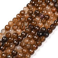 Camel Natural Agate Beads Strands, Dyed, Faceted, Round, Camel, 6mm, Hole: 1mm