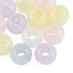 Mixed Color Electroplate Acrylic European Beads, Large Hole Beads, Pearlized, Round, Mixed Color, 15.5x13mm, Hole: 6.5mm
