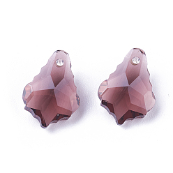 Rosy Brown Faceted Glass Pendants, Leaf, Rosy Brown, 16x11x6mm, Hole: 1.5mm