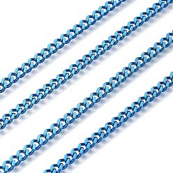 Dodger Blue Electrophoresis 304 Stainless Steel Curb Chains, Unwelded, with Spool, Dodger Blue, 3.5x2.8x0.5mm, about 32.8 Feet(10m)/roll