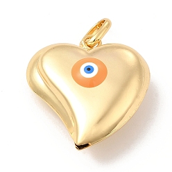 Orange Brass Pendants, with Enamel, Real 18K Gold Plated, Long-Lasting Plated, Heart with Evil Eye Charm, Orange, 33x30x12mm, Hole: 8.5x5mm