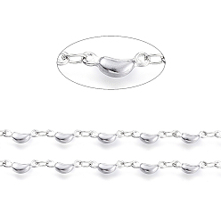 Stainless Steel Color 304 Stainless Steel Link Chains, Soldered, with Spool, Moon, Stainless Steel Color, Oval Link: 3.5x2x0.3mm, Moon: 10x4x2mm, about 16.4 Feet(5m)/roll