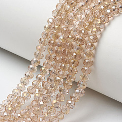 Bisque Electroplate Transparent Glass Beads Strands, Half Rainbow Plated, Faceted, Rondelle, Bisque, 6x5mm, Hole: 1mm, about 85~88pcs/strand, 16.1~16.5 inch(41~42cm)