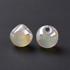 Beige Perles acryliques opaques, perles percées plaquées de couleur ab, ronde, beige, 16x16x16mm, Trou: 4mm