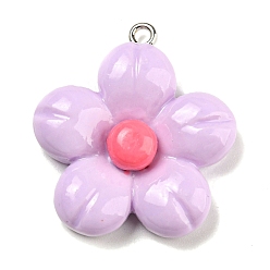 Plum Opaque Resin Pendants, Flower Charms, with Platinum Tone Iron Loops, Plum, 30x27.5x7.5mm, Hole: 1.6mm