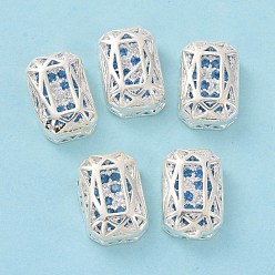 Bleu Dodger Maillons multibrins de zircone cubique micro pavés de laiton respectueux de l'environnement, crémaillère plaquage, sans cadmium et sans plomb, rectangle octogone, couleur argent plaqué, Dodger bleu, 12x8x5mm, Trou: 1.2mm