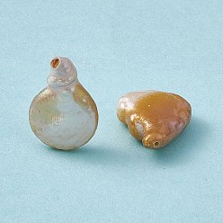 Seashell Color Baroque Natural Keshi Pearl Beads, Gourd, Seashell Color, 17.5~19x12~14x5~6mm, Hole: 0.7mm