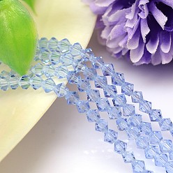 Azur Imitaciones de perlas de cristal facetado hebras austríaco, aaa grado, bicono, azur, 4x4 mm, agujero: 0.7~0.9 mm, sobre 200 unidades / cadena, 28 pulgada