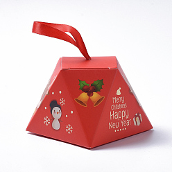 Red Christmas Gift Boxes, with Ribbon, Gift Wrapping Bags, for Presents Candies Cookies, Red, 8.1x8.1x6.4cm