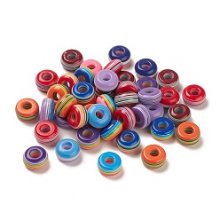 Flat Round 100Pcs Rainbow Striped Resin European Beads, Large Hole Beads, Mixed Color, Flat Round, 14x7.5mm, Hole: 5.5mm