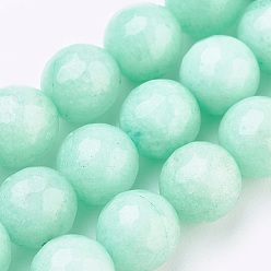 Pale Green Natural Malaysia Jade Beads Strands, Dyed, Faceted, Round, Pale Green, 14mm, Hole: 1.2mm, about 26pcs/strand, 14.9 inch