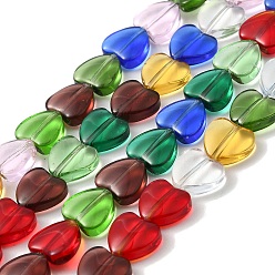 Colorful Glass Beads Strands, Heart, Colorful, 9.5x10x4mm, Hole: 1mm, about 79pcs/strand, 28.74 inch(73cm)