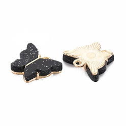 Black Resin Pendants, with Glitter Powder and Light Gold Plated Alloy Findings, Cadmium Free & Lead Free, Butterfly, , Black, 14x16x3.5mm, Hole: 1.6mm