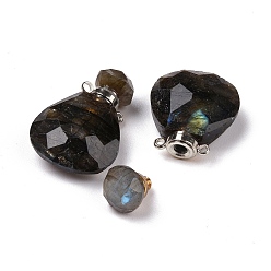 Labradorite Teardrop Natural Labradorite Perfume Bottle Pendants, with 304 Stainless Steel Findings, Faceted, Stainless Steel Color, 26~26.5x17x8~8.5mm, Hole: 1.4mm, Capacity: about 2ml(0.06 fl. oz)