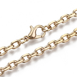 Real 18K Gold Plated Brass Cable Chains Necklace Making, with Brass Lobster Clasps, Unwelded, Real 18K Gold Plated, 23.81 inch(60.5cm) long, link: 5.5x4x1mm, jump ring: 5x1mm, 3mm inner diameter