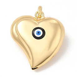 Black Brass Pendants, with Enamel, Real 18K Gold Plated, Long-Lasting Plated, Heart with Evil Eye Charm, Black, 33x30x12mm, Hole: 8.5x5mm