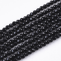 Black Electroplate  Opaque Solid Color Glass Beads Strands, Faceted, Round, Black, 2x2x2mm, Hole: 0.5mm, about 198pcs/strand, 14.57 inch(37cm) 