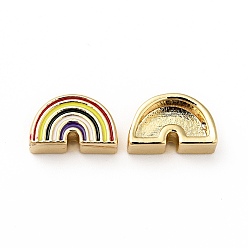 Colorful Rack Plating Brass Enamel Beads, Cadmium Free & Lead Free, Real 18K Gold Plated, Rainbow, Colorful, 7.5x12x5mm, Hole: 1.7mm
