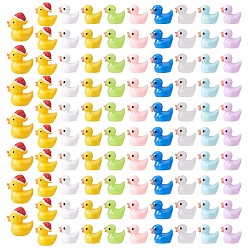 Mixed Color 100Pcs Luminous Mini Ducks, Yellow and White Tiny Ducks, Christmas Hat Resin Duck, Mini Resin Animal for Fairy Garden, Miniature Landscape, Tabletop, Cake, Potted Plants Decor, Mixed Color, 25x19x28mm