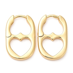 Real 18K Gold Plated Rack Plating Brass Oval with Heart Hoop Earrings, Lead Free & Cadmium Free, Real 18K Gold Plated, 20x13x2.5mm