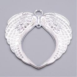 Silver Tibetan Style Alloy Wing Large Pendants, Lead Free & Cadmium Free, Silver, 73x69x4mm, Hole: 2~6mm