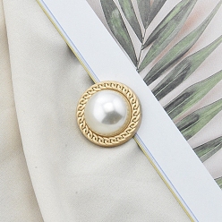 White Alloy Shank Buttons, with Plastic Imitation Pearls Bead, for Garment Accessories, White, 20mm