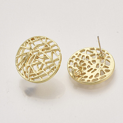 Light Gold Alloy Stud Earring Findings, with Loop, Flat Round, Light Gold, 18.5x18mm, Hole: 2mm, Pin: 0.6mm