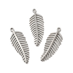 Stainless Steel Color 304 Stainless Steel Pendants, Feather Charm, Stainless Steel Color, 28x10.5x2mm, Hole: 1.6mm
