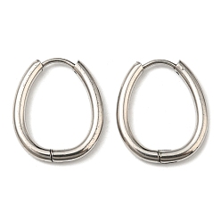 Stainless Steel Color Stainless Steel Hoop Earrings, 304 Stainless Steel Needle with 201 Stainless Steel Ring, Teardrop, Stainless Steel Color, 22.5x18x2.5mm