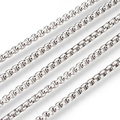 Stainless Steel Color 304 Stainless Steel Box Chains, Unwelded, Stainless Steel Color, 3mm