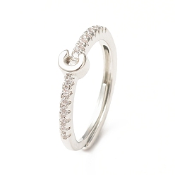 Letter C Clear Cubic Zirconia Initial Letter Adjustable Ring, Platinum Brass Jewelry for Women, Letter.C, Inner Diameter: 18mm