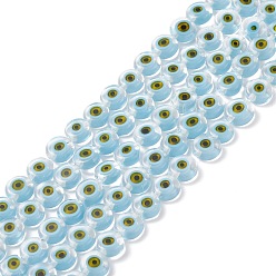 Azul Claro Hechos a mano de cristal de murano mal de ojo planas hebras de perlas redondas, azul claro, 8x3.2 mm, agujero: 1 mm, sobre 49 unidades / cadena, 14.56 pulgada