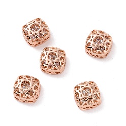 Thistle Eco-friendly Brass Cubic Zirconia Multi-Strand Links, Cadmium Free & Lead Free, Square, Rose Gold, Thistle, 8x8x5mm, Hole: 1.2mm