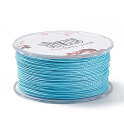 Light Sky Blue Round Waxed Polyester Cord, Twisted Cord, Light Sky Blue, 1mm, about 49.21 Yards(45m)/Roll