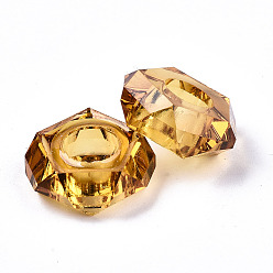 Verge D'or Perles européennes en résine époxy, Perles avec un grand trou   , donut, facette, verge d'or, 13~14x5mm, Trou: 6mm