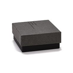 Black Cardboard Jewelry Boxes, with Black Sponge Inside and Gray Snap Cover, for Necklaces & Ring, Square with Word, Black, 7.5x7.5x3.45cm