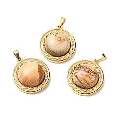 Picture Jasper Natural Picture Jasper Pendants, with Golden Tone 304 Stainless Steel Findings, Half Round Charm, 24.5x21x8mm, Hole: 3x6mm
