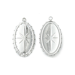 Stainless Steel Color 304 Stainless Steel Pendants, Oval with Star Charms, Stainless Steel Color, 23.5x13x2.6mm, Hole: 1.5mm